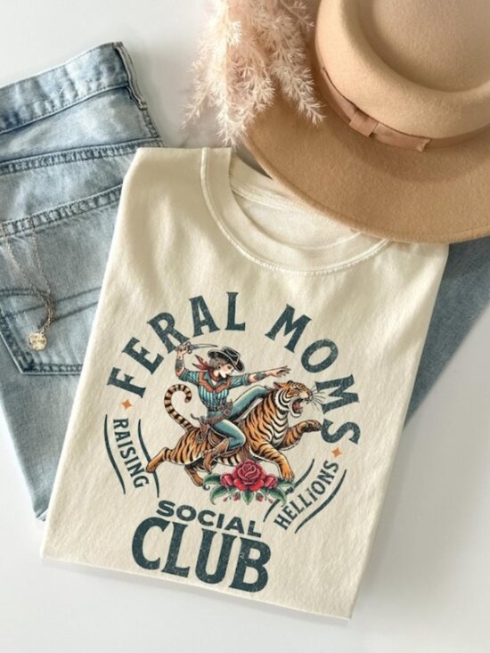 Tops - Feral Moms Social Club Shirt, Vintage Graphic Tee, Feral Mom Gift